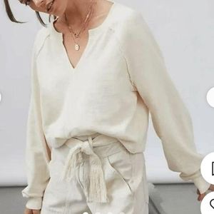 Anthropologie Pilcro Puff V Neck Pullover Sweater Cream Sz S